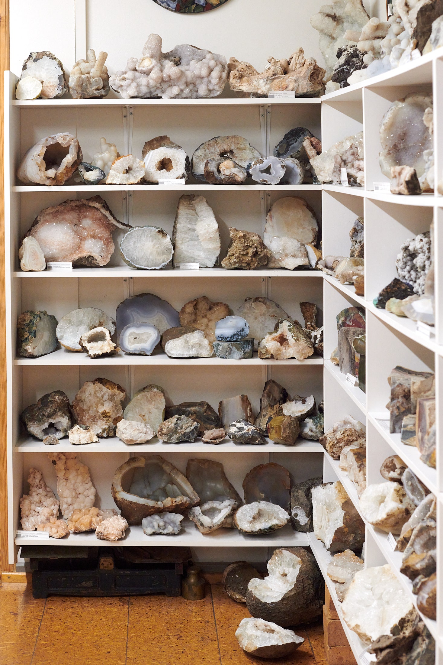 Stones and minerals are organised on shelves inside Petra's Stone and Mineral Museum
