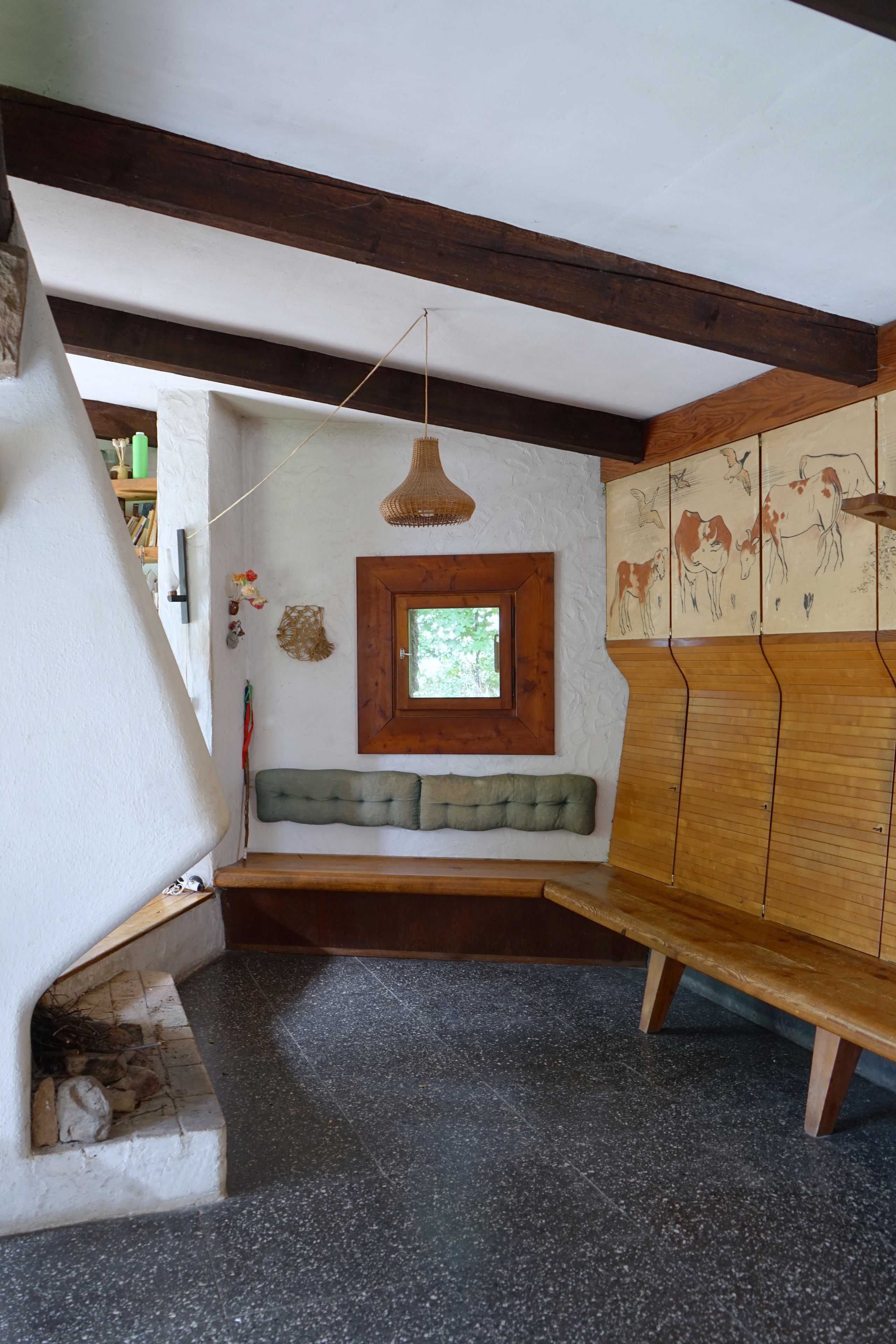 Czech summer houses. Indoors Interior Design Floor Flooring Wood Lamp Bench Furniture Plywood and Architecture