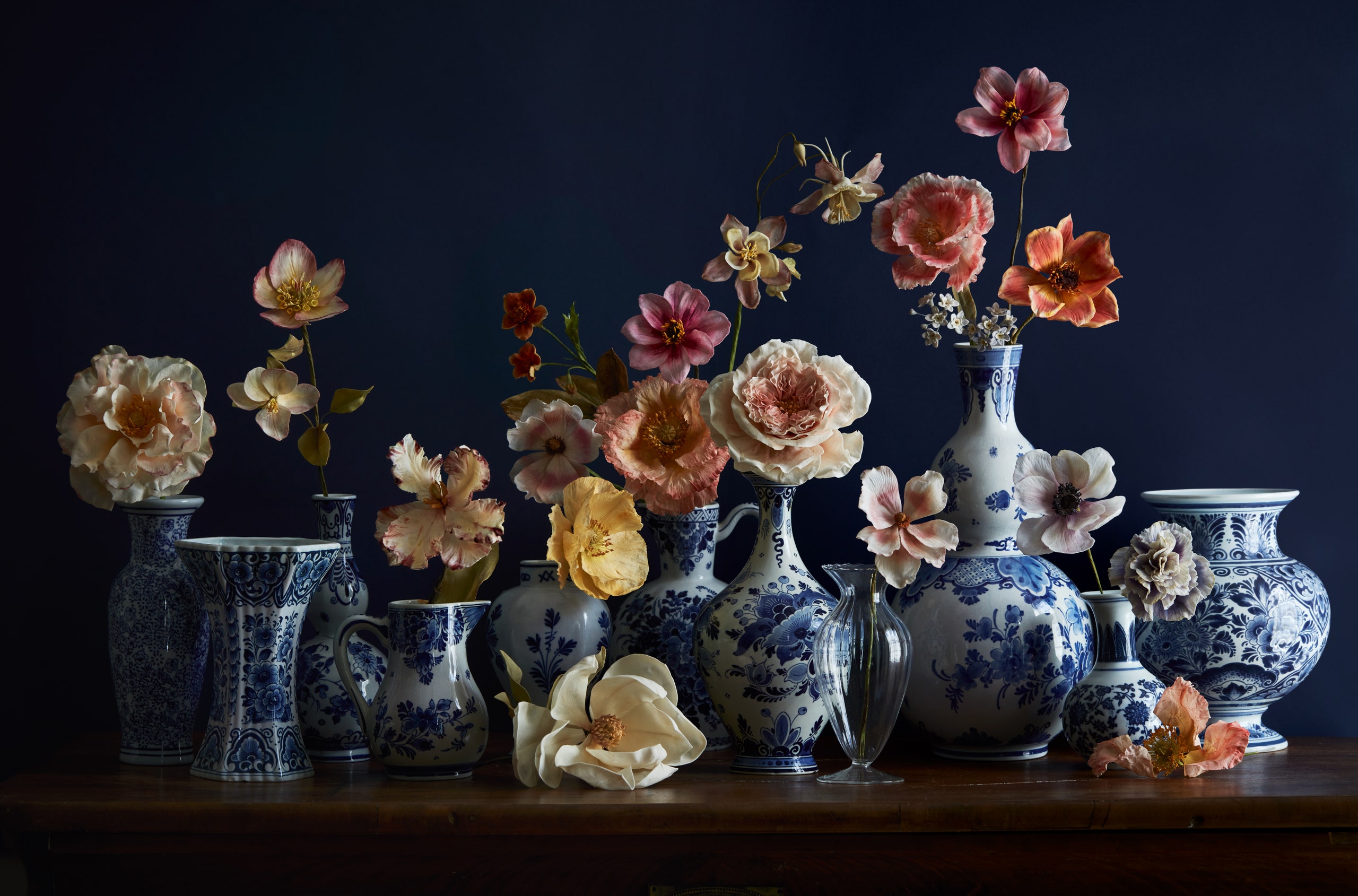 Natasja Sadi has adorned her collection of modern delftware with a confection of apricot peach and cream flowers. Each...