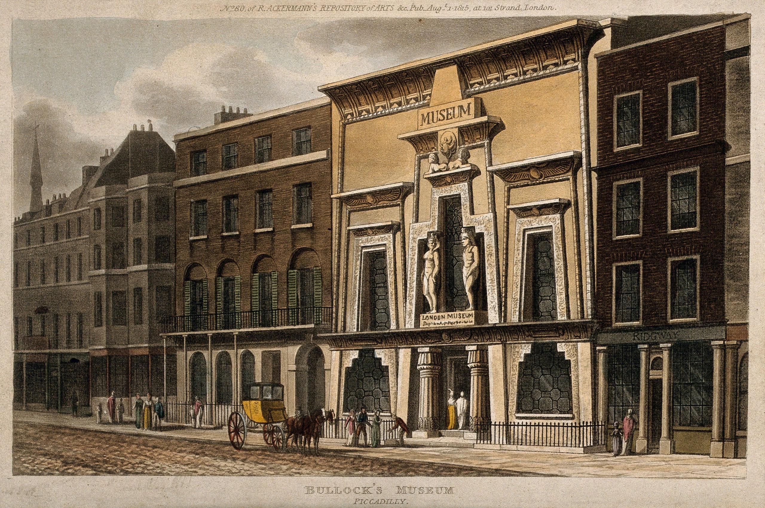 Bullocks Museum  Piccadilly. Coloured aquatint attributed to T. H. Shepherd 1815. Courtesy the Wellcome Collection